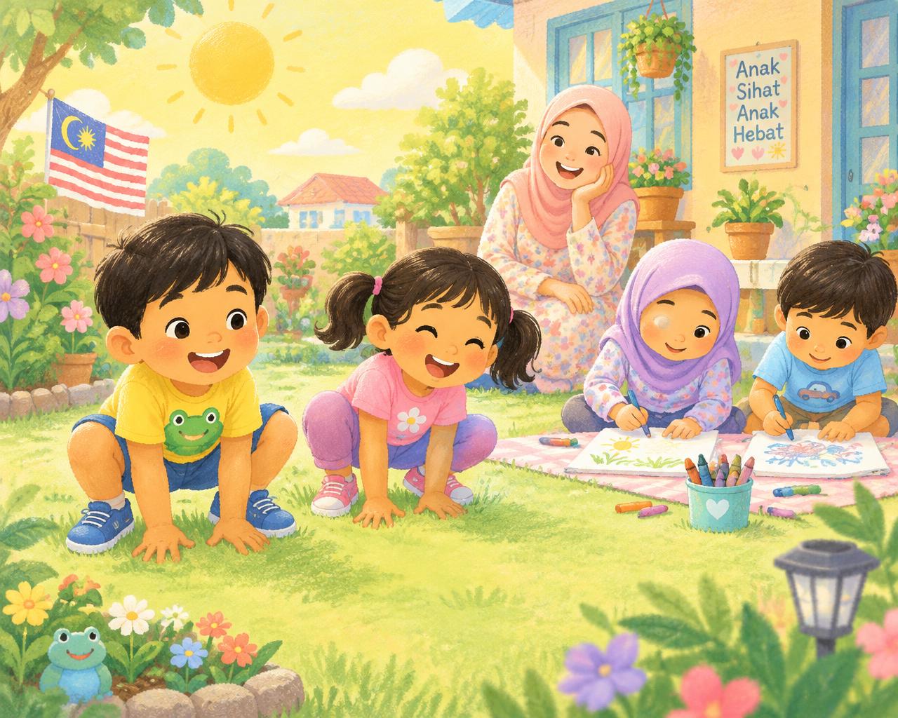 Kanak-kanak bermain aktif bersama ibu